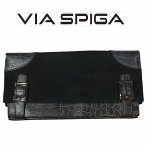 Via Spiga Genuine Leather and Suede Black Clutch
